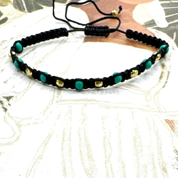 Turquoise dainty beaded adjustable cord braided bracelet ethnic western bohemian - Picture 2 of 7